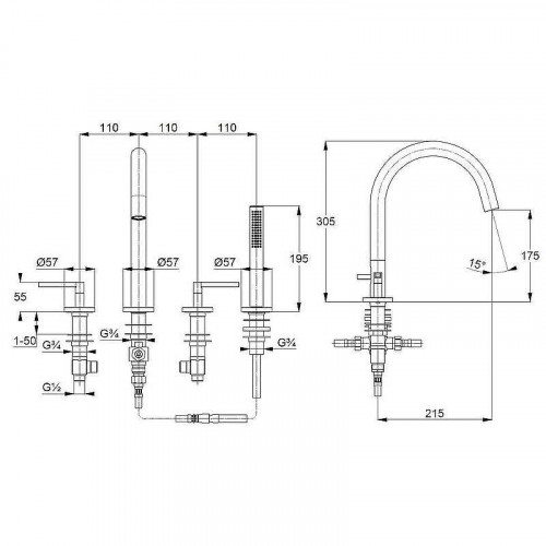 Смеситель на борт ванны Kludi Nova Fonte Puristic 204253915 Черный матовый