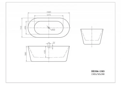 Акриловая ванна BelBagno 158х74 BB306-1585 без гидромассажа