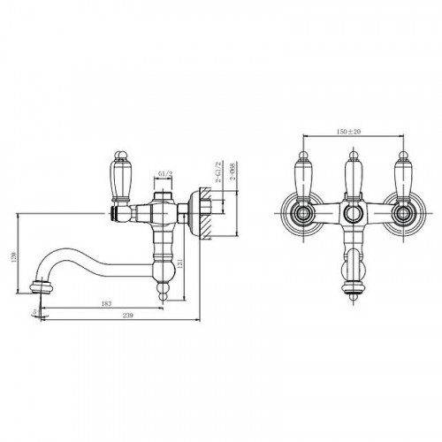 Смеситель для ванны Caprigo Adria-Classic 03-518-crm Хром латунь на стену