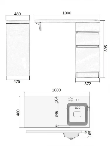 Тумба с раковиной Agger Клин 100 R CLE1000ANWH-SR цвет Белый глянцевый