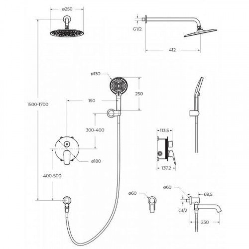 Душевая система BelBagno Marino MARINO-VDSET-CRM Хром латунь встраиваемый
