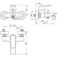 Смеситель для ванны Ideal Standard Tesi A6583AA Хром латунь на стену