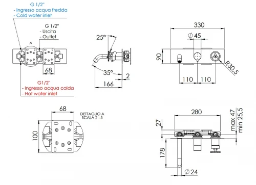 Смеситель для ванны Remer Chrono CH54D2 цвет Хром