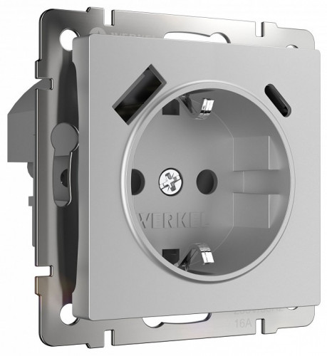 Розетка с заземлением и со шторкой и 2хUSB type A и C, без рамки Werkel W1171706