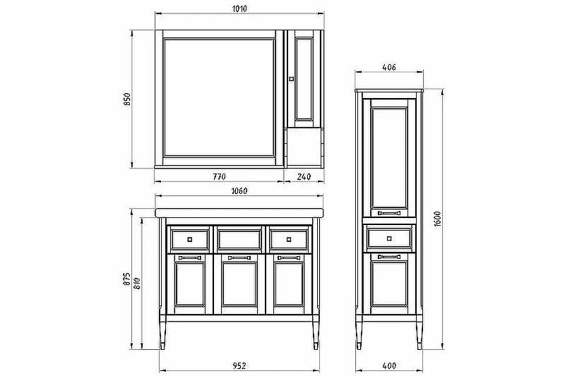Комплект мебели для ванной ASB-Woodline Гранда 105 Антикварный Орех массив дерева