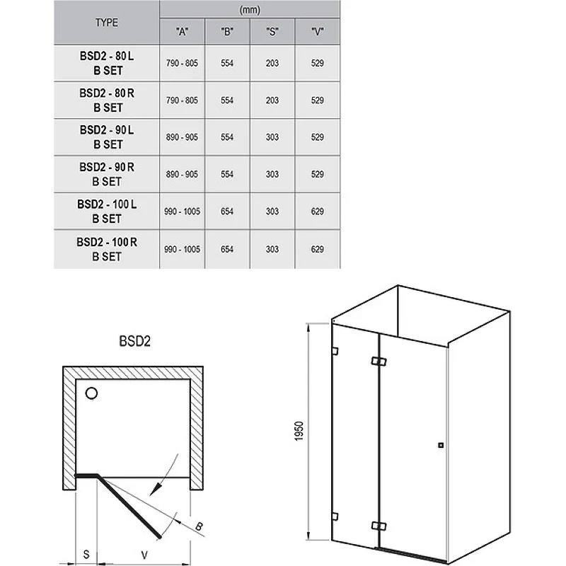 Душевая дверь Ravak Brilliant BSD2-90 A L 0UL7AA00Z1 профиль Хром стекло Transparent