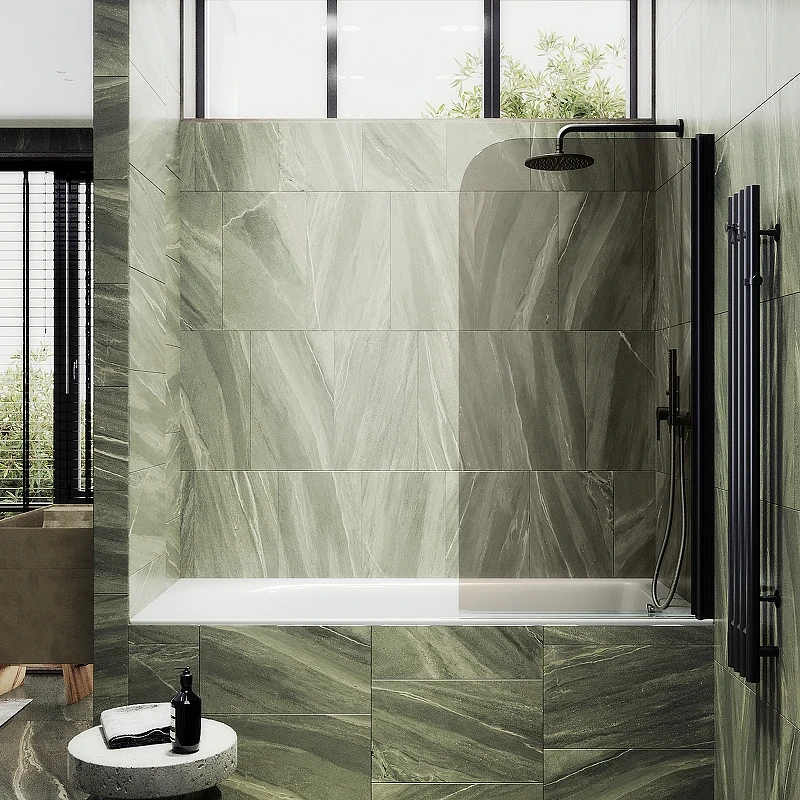 Шторка на ванну Maybah Glass MGV-622-6 800x1400 поворотная на монопетле Черный стекло бронзовое