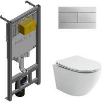 Комплект унитаза Ceramicanova Uno Rimless CN11001 с сиденьем Микролифт и инсталляцией Jacob Delafon E29025-NF+E4316-CP с клавишей смыва Хром фарфор подвесной