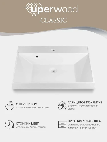 Раковина Uperwood Classic 60 291020335 цвет Белый глянцевый