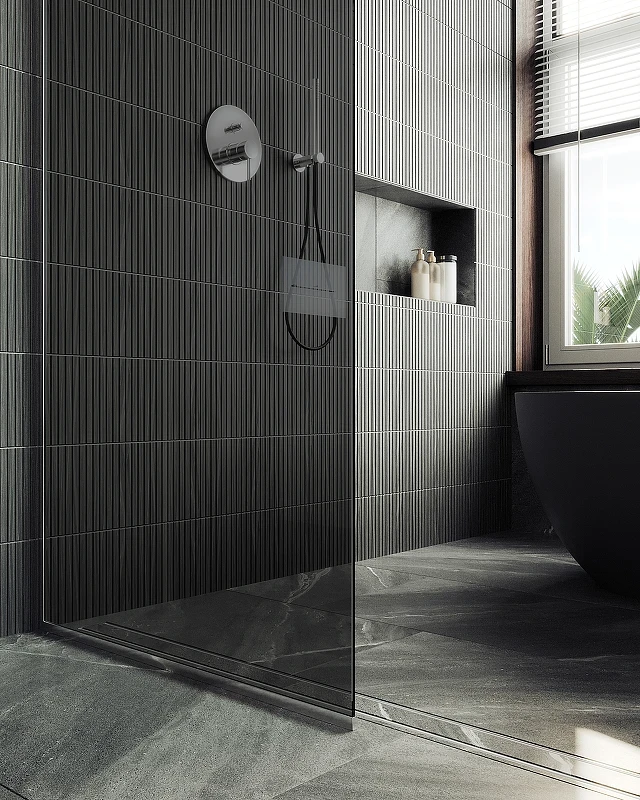 Душевая перегородка Maybah Glass MGD-705-5у 690x1950 в узком профиле Хром матовый стекло графитовое