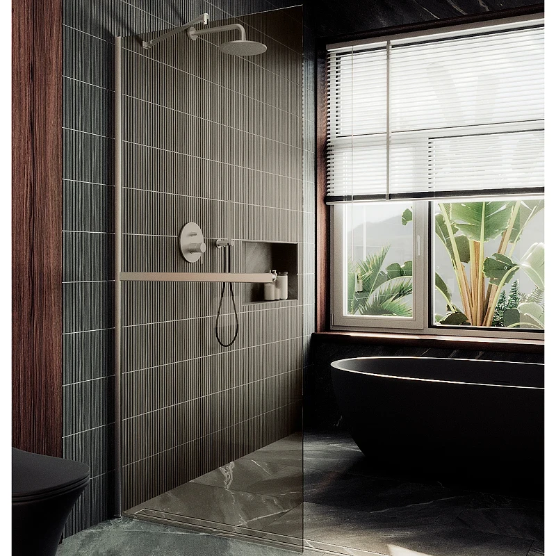 Душевая перегородка Maybah Glass MGD-709-5ш 1090x1950 в широком профиле Хром матовый стекло бронзовое