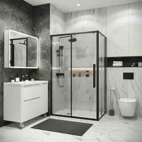 Душевой уголок Grossman Cosmo 110x100 L 120.K33.02.1110.21.02 профиль Черный матовый стекло шиншилла