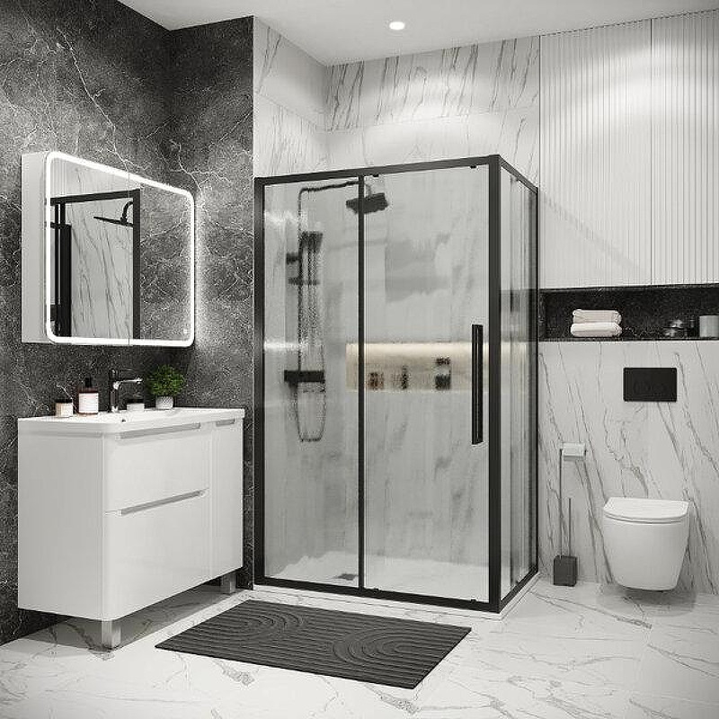 Душевой уголок Grossman Cosmo 110x100 L 120.K33.02.1110.21.02 профиль Черный матовый стекло шиншилла