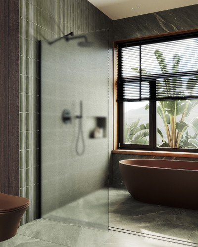 Душевая перегородка Maybah Glass MGD-690-6ш 890x1950 в широком профиле Черный стекло сатиновое