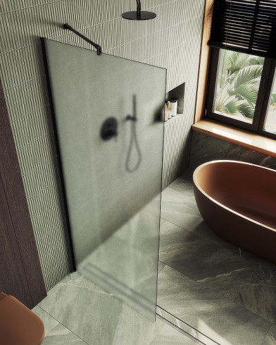 Душевая перегородка Maybah Glass MGD-690-6ш 890x1950 в широком профиле Черный стекло сатиновое