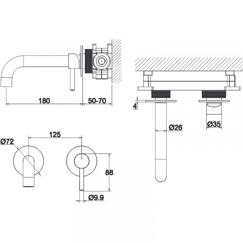 Смеситель для раковины Whitecross Y chrome Y1216CR Хром латунь встраиваемый