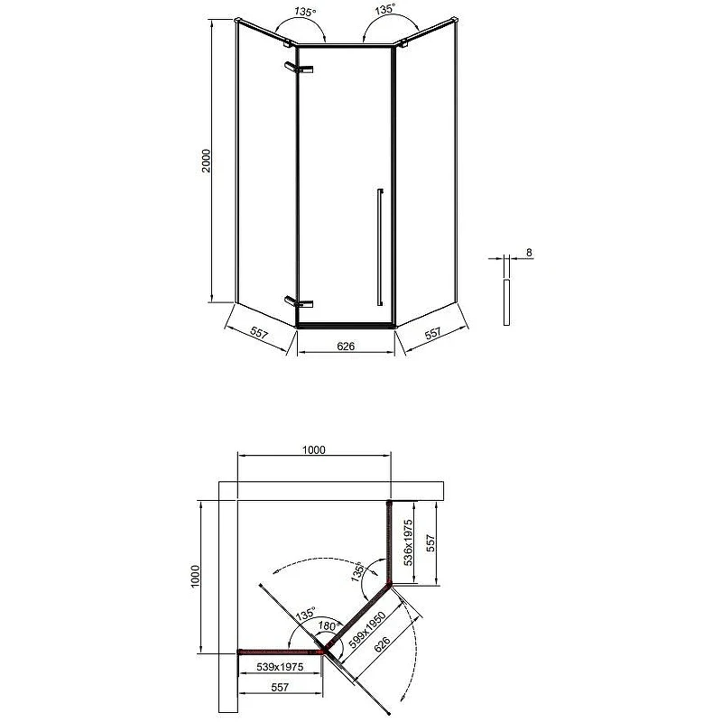 Душевой уголок Timo TTSSP-100/03C-8 1000x1000x2000 T71 распашной профиль Черный стекло прозрачное
