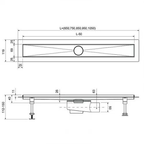 Душевой лоток Timo Drain System 70 DS230107/17 с решеткой Золото матовое