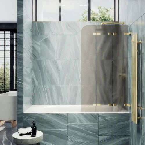 Шторка для ванны Maybah Glass MGV-579-3 750х1400 складная 3 секции Золото стекло бронзовое матовое