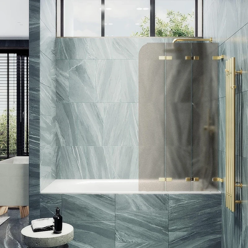 Шторка для ванны Maybah Glass MGV-579-3 750х1400 складная 3 секции Золото стекло бронзовое матовое
