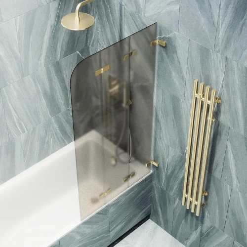 Шторка для ванны Maybah Glass MGV-579-3 750х1400 складная 3 секции Золото стекло бронзовое матовое