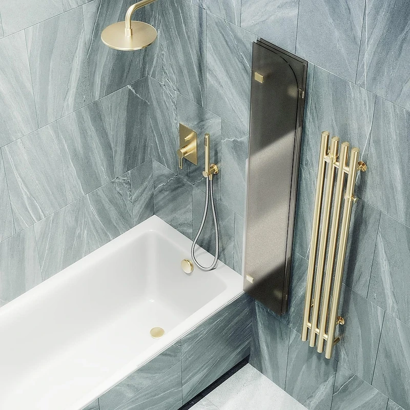 Шторка для ванны Maybah Glass MGV-579-3 750х1400 складная 3 секции Золото стекло бронзовое матовое
