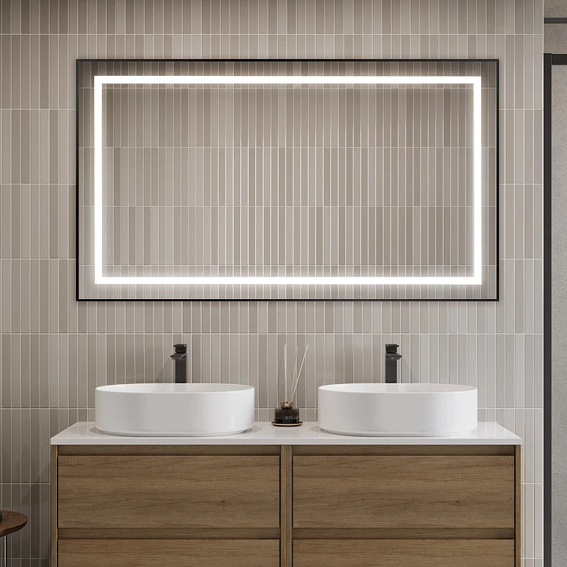 Зеркало BelBagno Kraft 140 SPC-KRAFT-1400-800-SENS-NERO с подсветкой Черное с сенсорным выключателем стекло