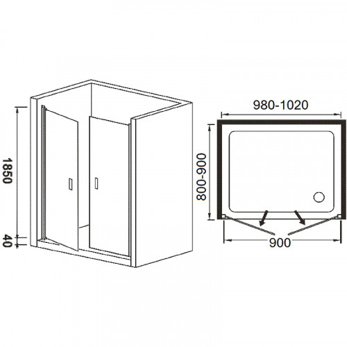 Душевая дверь в нишу River Suez 100 МТ 10000001116 профиль Матовый хром стекло матовое