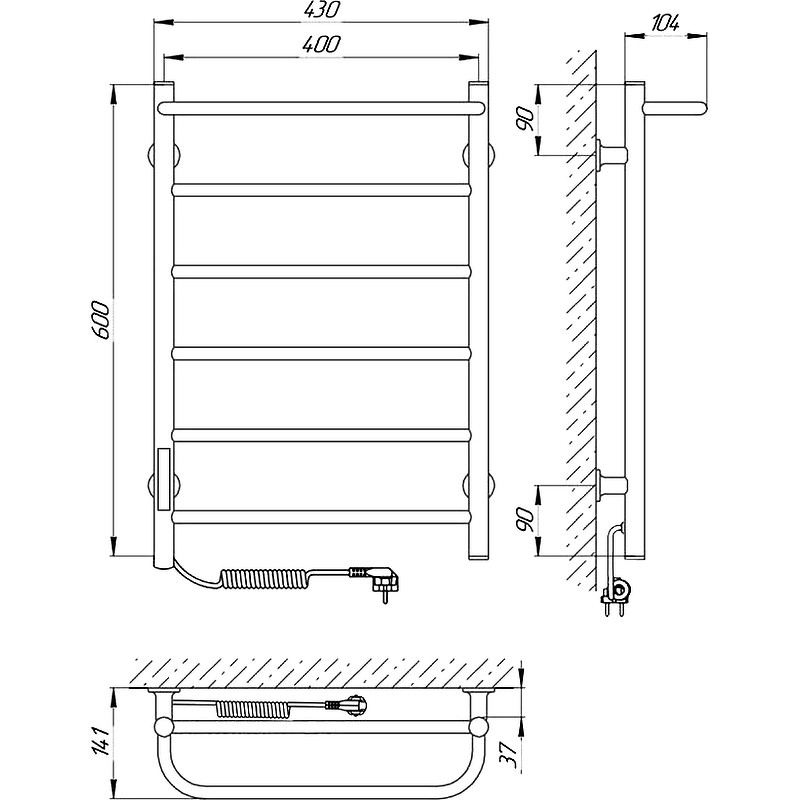 Электрический полотенцесушитель Laris Прайм ЧК П6 400x600 L 75201059 Белый муар