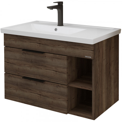 Тумба под раковину Grossman Форта 80 1080042 подвесная Темный дуб галифакс МДФ / ЛДСП