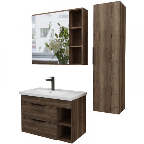 Тумба под раковину Grossman Форта 80 1080042 подвесная Темный дуб галифакс МДФ / ЛДСП