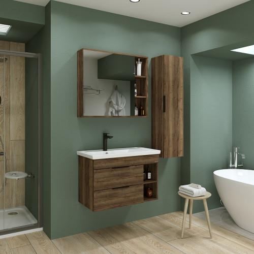 Тумба под раковину Grossman Форта 80 1080042 подвесная Темный дуб галифакс МДФ / ЛДСП