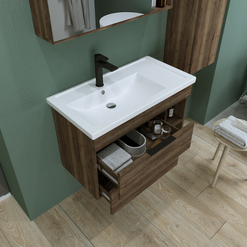 Тумба под раковину Grossman Форта 80 1080042 подвесная Темный дуб галифакс МДФ / ЛДСП