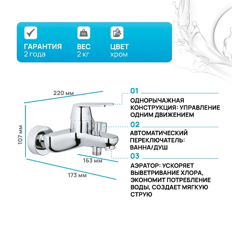 Смеситель для ванны Grohe Eurosmart Cosmopolitan 32831000 Хром латунь на стену