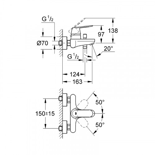 Смеситель для ванны Grohe Eurosmart Cosmopolitan 32831000 Хром латунь на стену