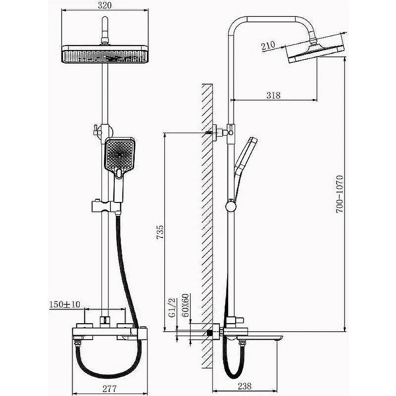 Душевая система Belz B672-3 B24672-3 Оружейная сталь