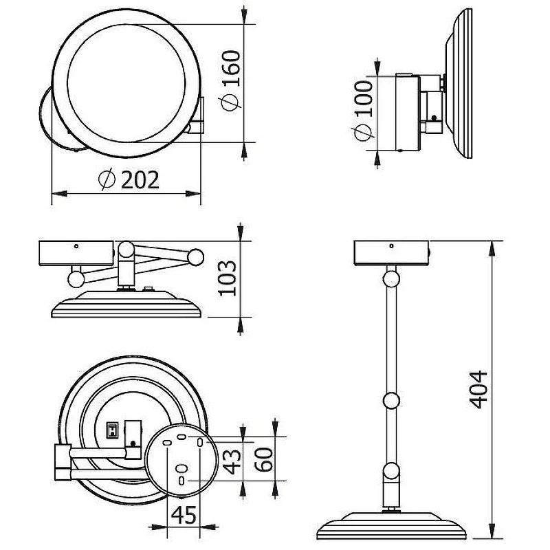 Косметическое зеркало Kludi Vela R 58995N0W с подсветкой Золото брашированное