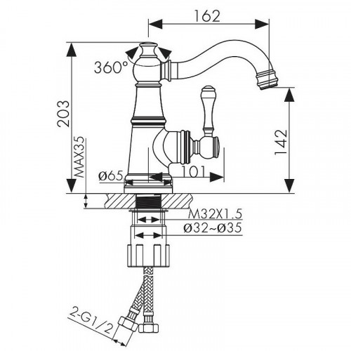 Смеситель для раковины Kaiser Aria 03011-3 Золото латунь