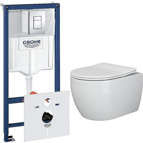 Унитаз с инсталляцией Ceramicanova Play CN3001 + Grohe Rapid SL 38775001 с сиденьем Микролифт и клавишей смыва Хром