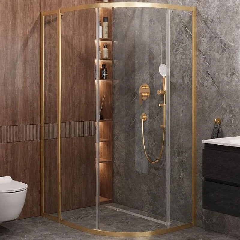 Душевой уголок Cezares Molveno 120x90 MOLVENO-RH-1-120/90-C-BORO-IV профиль Брашированное золото стекло прозрачное