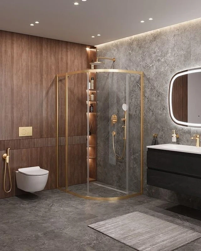 Душевой уголок Cezares Molveno 120x90 MOLVENO-RH-1-120/90-C-BORO-IV профиль Брашированное золото стекло прозрачное