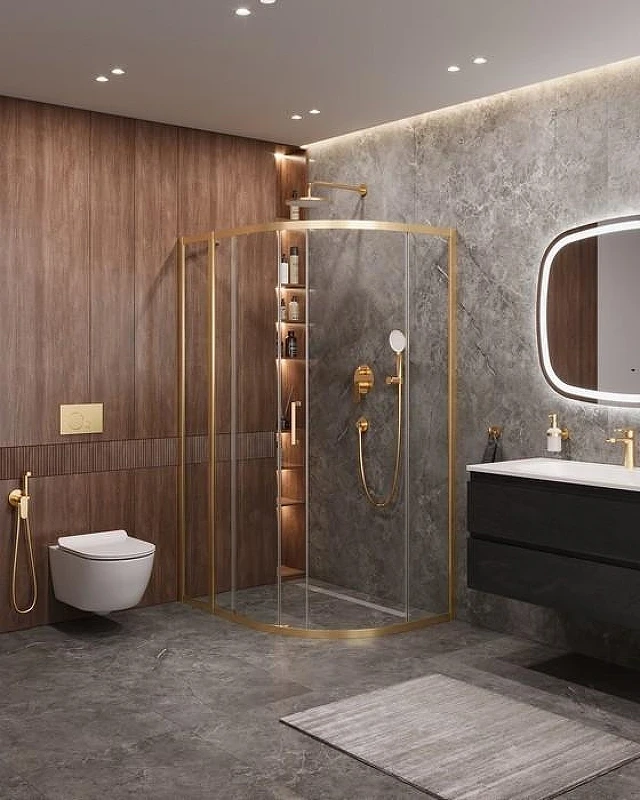 Душевой уголок Cezares Molveno 120x90 MOLVENO-RH-1-120/90-C-BORO-IV профиль Брашированное золото стекло прозрачное