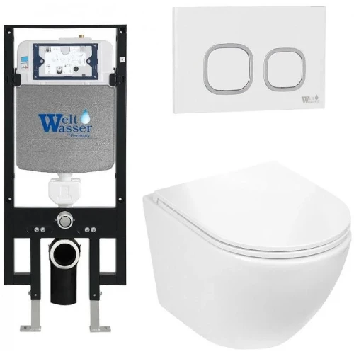 Комплект унитаза с инсталляцией WeltWasser AMBERG 497 + MERZBACH 043 GL-WT + AMBERG RD-WT 10000011290 цвет Белый глянцевый с сиденьем Микролифт и клавишей смыва цвет Белый