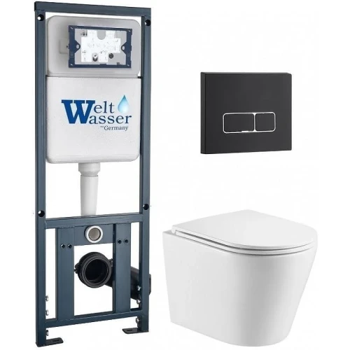 Комплект унитаза с инсталляцией WeltWasser MARBERG 410 + SALZBACH 043 GL-WT + MAR 410 SE MT-BL 10000011512 цвет Белый глянцевый с сиденьем Микролифт и клавишей смыва цвет Черный матовый