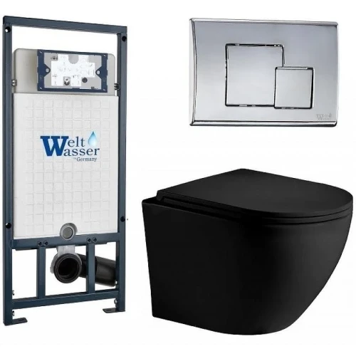 Комплект унитаза с инсталляцией WeltWasser MARBERG 507 + MERZBACH 043 XL MT-BL + MAR 507 SE CR 10000014153 цвет Черный матовый с сиденьем Микролифт и клавишей смыва цвет Хром