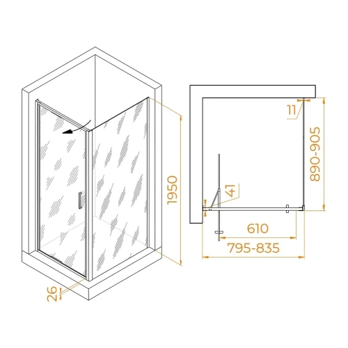Душевой уголок RGW Stilvoll 80x90 703214589-14 профиль цвет Черный стекло прозрачное