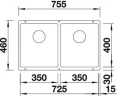 Кухонная мойка Blanco Subline 350/350-U 523575 Темная скала искусственный камень (литьевой мрамор) встраиваемый
