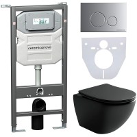 Комплект унитаза с инсталляцией Ceramicanova Metropol CN4002MB_1001M_1000 с сиденьем Микролифт и клавишей смыва Хром матовый фарфор подвесной