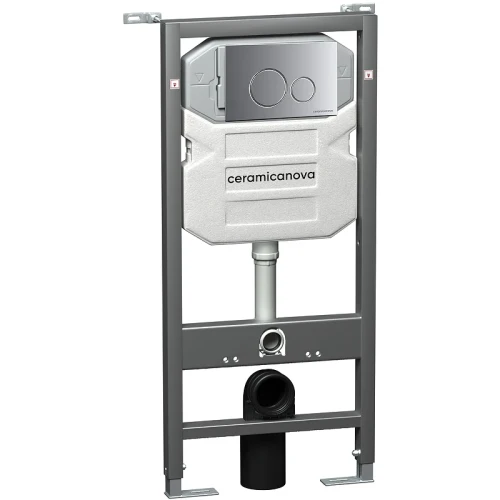 Комплект унитаза с инсталляцией Ceramicanova Metropol CN4002MB_1001M_1000 с сиденьем Микролифт и клавишей смыва Хром матовый фарфор подвесной