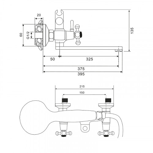 Смеситель для ванны WesnaArt Rassvet RAS02-320 универсальный Хром
